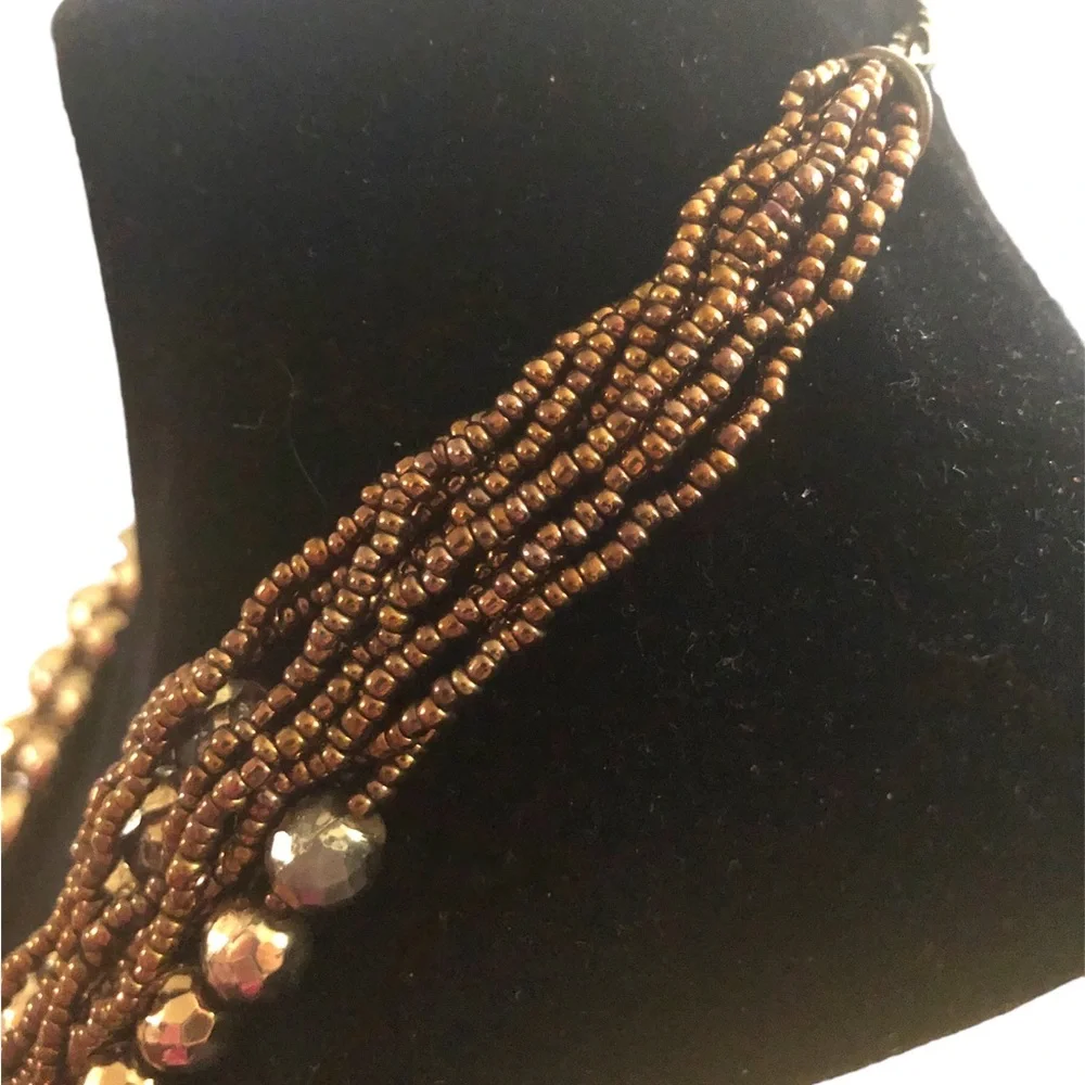 Disco Gold Bronze‎ Layered Beaded Accent Necklace 19 in